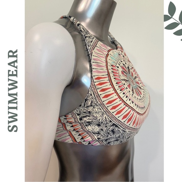 🛍️3/$40 Reversible High-Neck Bikini Top– Boho Mandala & Stripe Print Size Medium - Picture 3 of 5